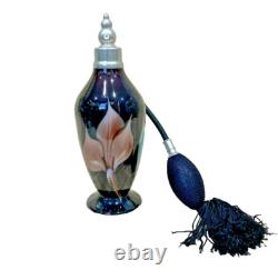 Richard Satava 1984 Art Glass Perfume Bottle Dusty Rose Pink Flowers Signed