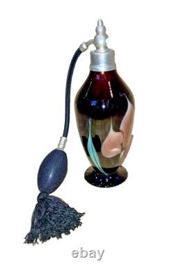 Richard Satava 1984 Art Glass Perfume Bottle Dusty Rose Pink Flowers Signed