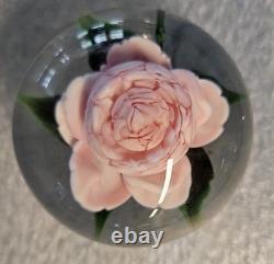 Rick Ayotte Lampwork Glass Paperweight PINK CABBAGE ROSE 1989 M-36 Miniature