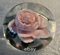 Rick Ayotte Lampwork Glass Paperweight PINK CABBAGE ROSE 1989 M-36 Miniature