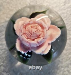 Rick Ayotte Lampwork Glass Paperweight PINK CABBAGE ROSE 1989 M-36 Miniature