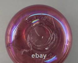 Robert Eickholt 1993 Signed Iridescent Pulled Feather Pink Art Glass Vase 9