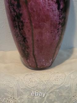 Robert Eickholt Glass Studio Hand Blown Art Vase Pink with Yellow Flowers Robert Eickholt Glass Studio Hand Blown Art Vase Pink with Yellow Flowers