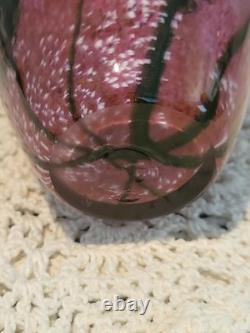 Robert Eickholt Glass Studio Hand Blown Art Vase Pink with Yellow Flowers