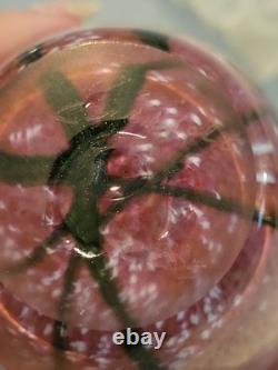 Robert Eickholt Glass Studio Hand Blown Art Vase Pink with Yellow Flowers