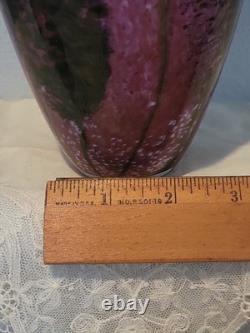 Robert Eickholt Glass Studio Hand Blown Art Vase Pink with Yellow Flowers