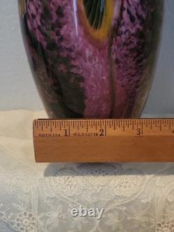 Robert Eickholt Glass Studio Hand Blown Art Vase Pink with Yellow Flowers