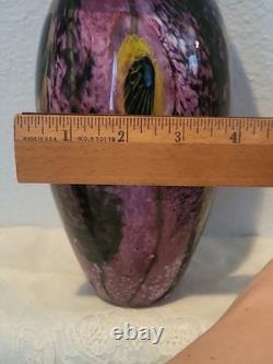 Robert Eickholt Glass Studio Hand Blown Art Vase Pink with Yellow Flowers