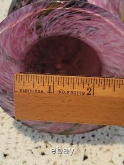 Robert Eickholt Glass Studio Hand Blown Art Vase Pink with Yellow Flowers