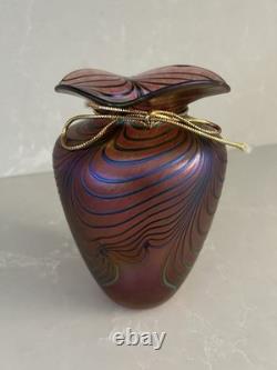 Robert Held Art Glass 7.25 Vase Signed Pink Blue Green Art Glass