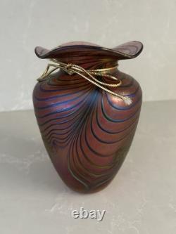 Robert Held Art Glass 7.25 Vase Signed Pink Blue Green Art Glass