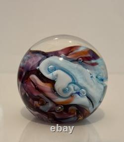 Robert Held Art Glass Swirl Turquoise Blue and Pink Paperweight, Signed