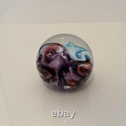 Robert Held Art Glass Swirl Turquoise Blue and Pink Paperweight, Signed