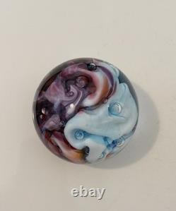 Robert Held Art Glass Swirl Turquoise Blue and Pink Paperweight, Signed