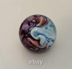Robert Held Art Glass Swirl Turquoise Blue and Pink Paperweight, Signed