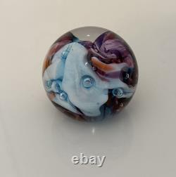 Robert Held Art Glass Swirl Turquoise Blue and Pink Paperweight, Signed
