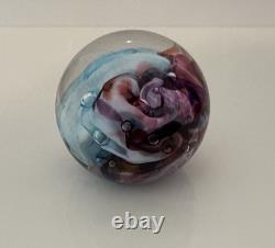 Robert Held Art Glass Swirl Turquoise Blue and Pink Paperweight, Signed
