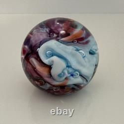 Robert Held Art Glass Swirl Turquoise Blue and Pink Paperweight, Signed
