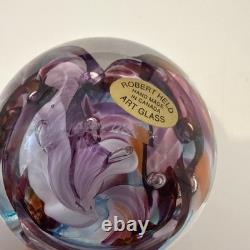 Robert Held Art Glass Swirl Turquoise Blue and Pink Paperweight, Signed
