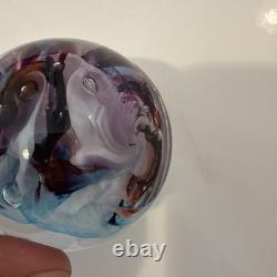 Robert Held Art Glass Swirl Turquoise Blue and Pink Paperweight, Signed