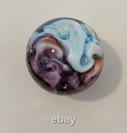 Robert Held Art Glass Swirl Turquoise Blue and Pink Paperweight, Signed