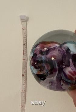 Robert Held Art Glass Swirl Turquoise Blue and Pink Paperweight, Signed