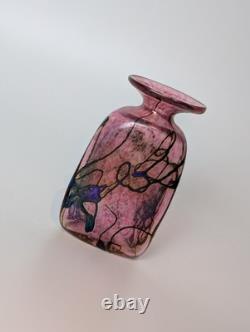 Robert Held Pink & Iridescent Blue Bud Vase Swirl Design Triangular Signed Small