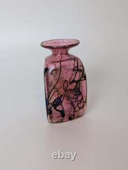 Robert Held Pink & Iridescent Blue Bud Vase Swirl Design Triangular Signed Small
