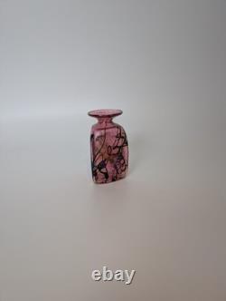 Robert Held Pink & Iridescent Blue Bud Vase Swirl Design Triangular Signed Small