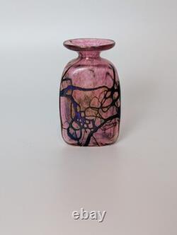 Robert Held Pink & Iridescent Blue Bud Vase Swirl Design Triangular Signed Small