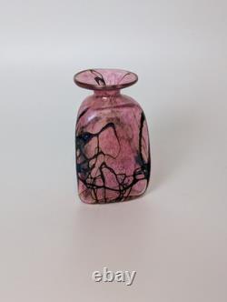 Robert Held Pink & Iridescent Blue Bud Vase Swirl Design Triangular Signed Small