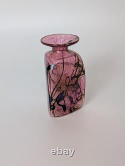 Robert Held Pink & Iridescent Blue Bud Vase Swirl Design Triangular Signed Small