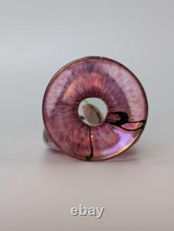 Robert Held Pink & Iridescent Blue Bud Vase Swirl Design Triangular Signed Small