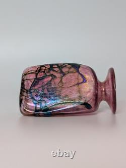 Robert Held Pink & Iridescent Blue Bud Vase Swirl Design Triangular Signed Small