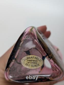 Robert Held Pink & Iridescent Blue Bud Vase Swirl Design Triangular Signed Small