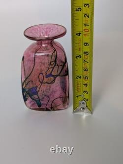 Robert Held Pink & Iridescent Blue Bud Vase Swirl Design Triangular Signed Small