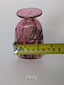 Robert Held Pink & Iridescent Blue Bud Vase Swirl Design Triangular Signed Small