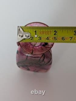 Robert Held Pink & Iridescent Blue Bud Vase Swirl Design Triangular Signed Small