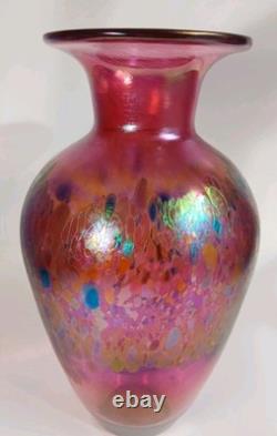 Robert Held Studio Art Glass Pink Multi Color Iridescent Blown Vase Canada 10.5