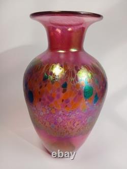 Robert Held Studio Art Glass Pink Multi Color Iridescent Blown Vase Canada 10.5