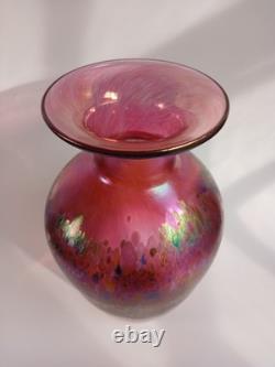 Robert Held Studio Art Glass Pink Multi Color Iridescent Blown Vase Canada 10.5