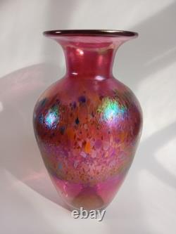 Robert Held Studio Art Glass Pink Multi Color Iridescent Blown Vase Canada 10.5