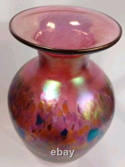 Robert Held Studio Art Glass Pink Multi Color Iridescent Blown Vase Canada 10.5