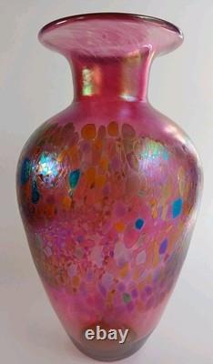 Robert Held Studio Art Glass Pink Multi Color Iridescent Blown Vase Canada 10.5