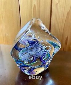 Robert L Hamon Signed Art Glass Paperweight-Pink Blue Purple Green Swirl 4.5