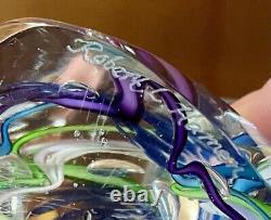 Robert L Hamon Signed Art Glass Paperweight-Pink Blue Purple Green Swirl 4.5