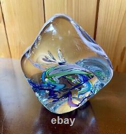 Robert L Hamon Signed Art Glass Paperweight-Pink Blue Purple Green Swirl 4.5