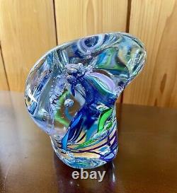 Robert L Hamon Signed Art Glass Paperweight-Pink Blue Purple Green Swirl 4.5