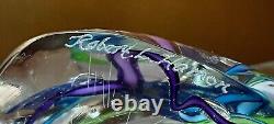 Robert L Hamon Signed Art Glass Paperweight-Pink Blue Purple Green Swirl 4.5