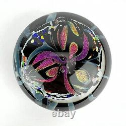 Rollin Karg Paperweight Art Glass Abstract Iridescent Black Pink Purple 4.5in